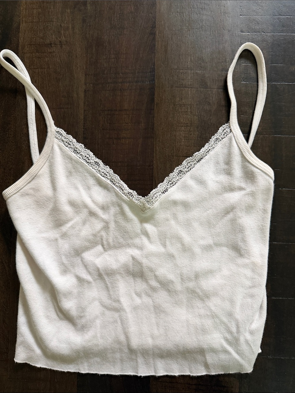 Brandy Melville White Lace-Trim Tank Top